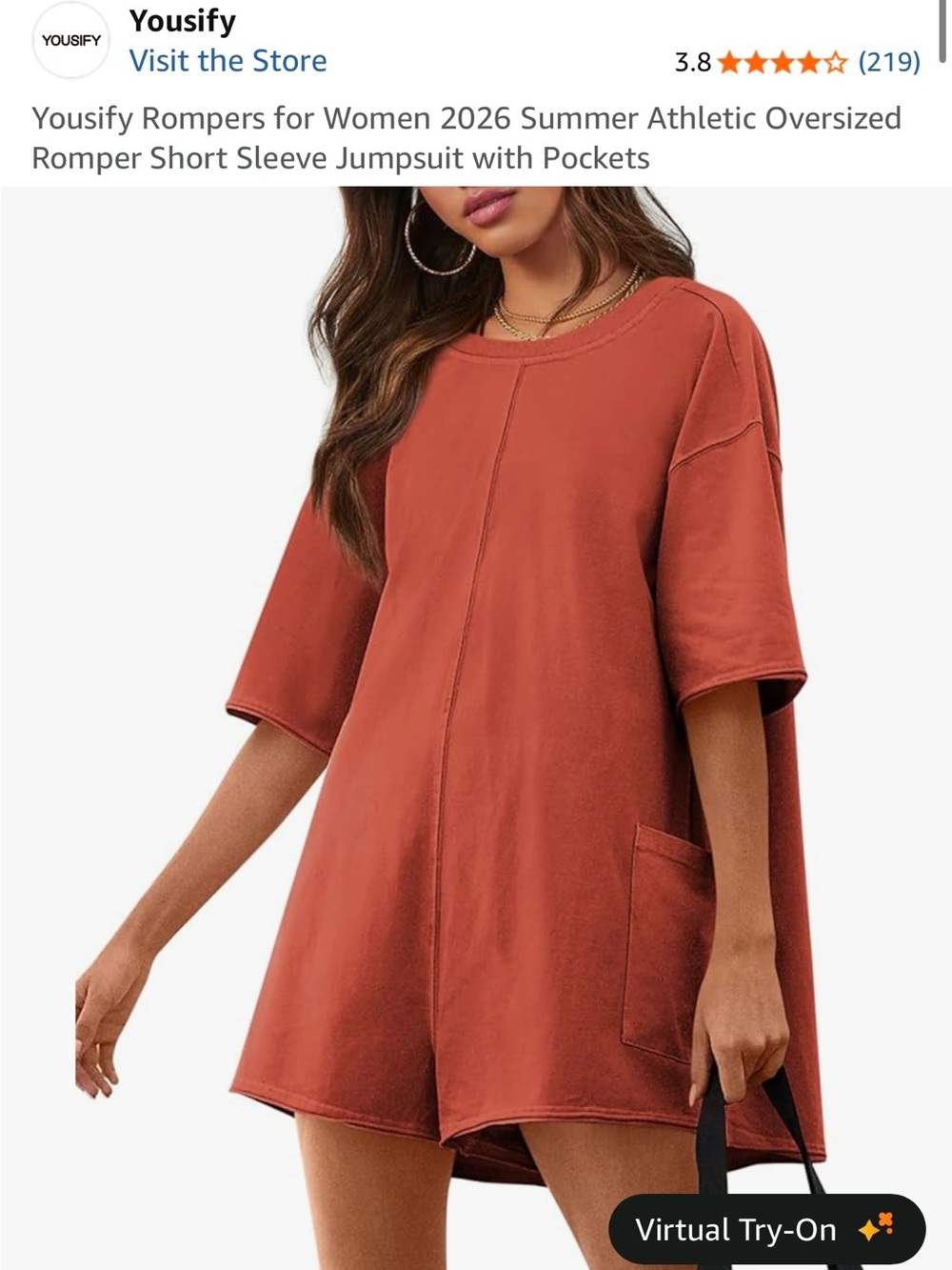 Rust Red Oversized Short Sleeve Romper